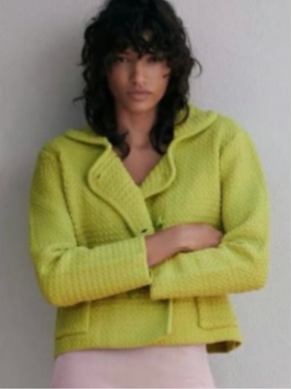 Zara Lime Chunky Knit Cardigan with Peter Pan Collar - Picture 3 of 8